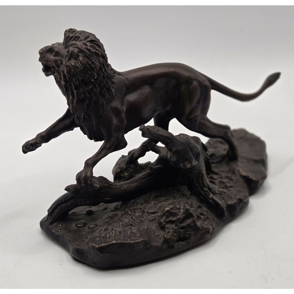 Vintage 1976 Franklin Mint Solid Bronze Lion Figure Polland